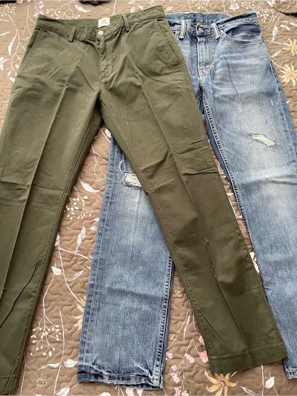 Levi's 511 Slim Denim Jeans and olive green chino pants
